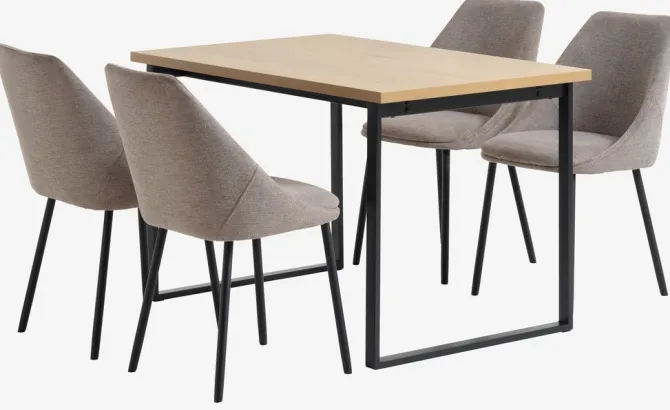 AABENRAA L120 bord eg + 4 VELLEV stole sand/sort