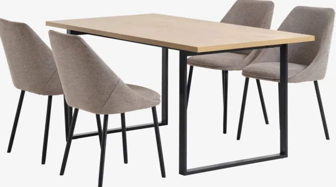 AABENRAA L160 bord eg + 4 VELLEV stole sand/sort