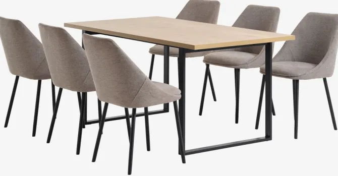 AABENRAA L160 bord eg + 4 VELLEV stole sand/sort