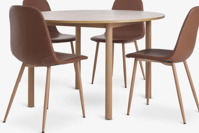 ALSTED Ø120 bord + 4 JONSTRUP stole cognac
