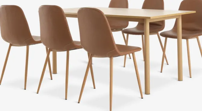 ALSTED L160 bord eg + 4 JONSTRUP stole cognac/eg