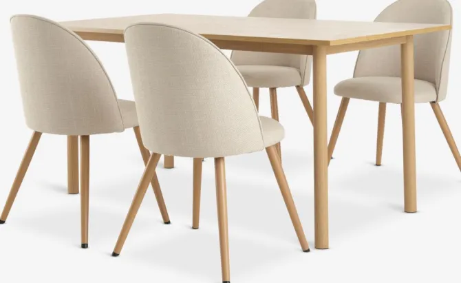 ALSTED L160 bord eg + 4 THORUP stole beige/eg