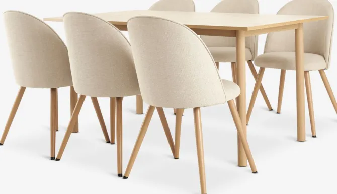 ALSTED L160 bord eg + 4 THORUP stole beige/eg