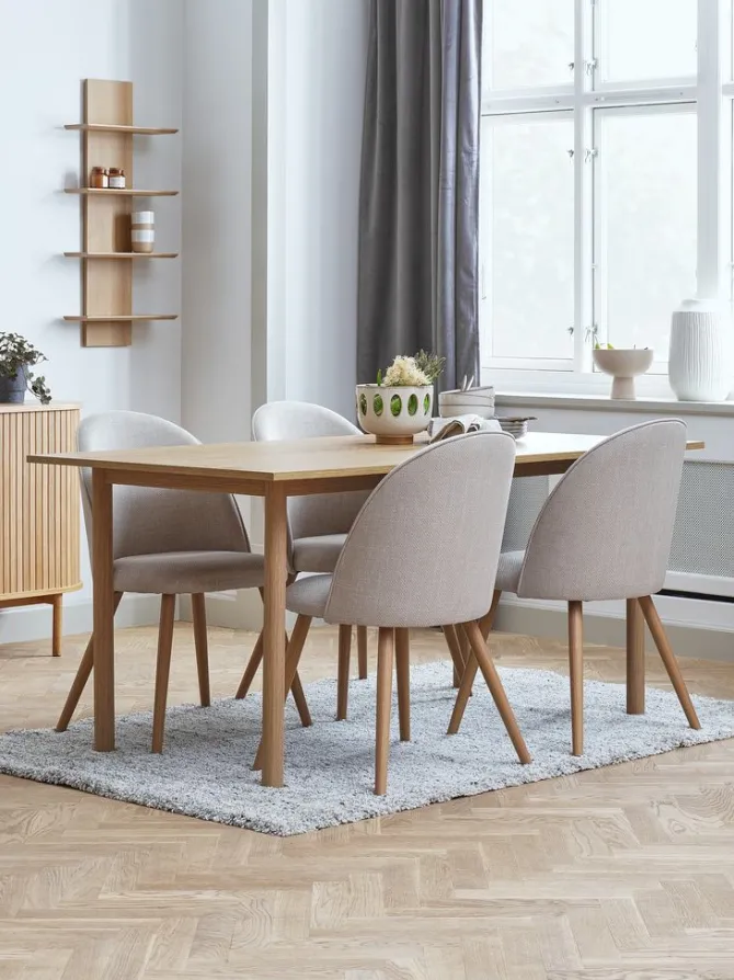 ALSTED L160 bord eg + 4 THORUP stole beige/eg