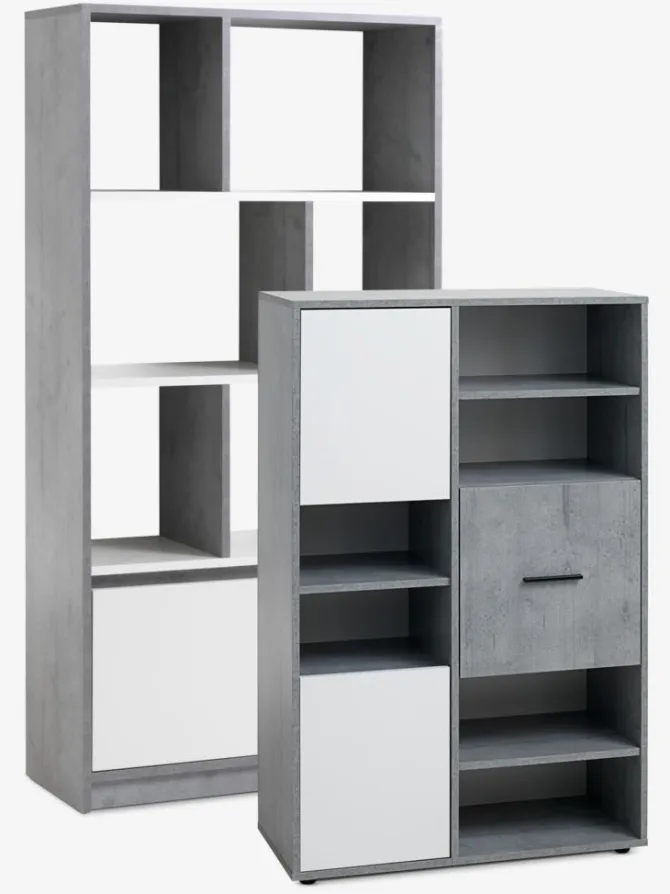Bogreol BILLUND 1 skuffe 3 hylder beton/hvid