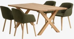GRIBSKOV L180 bord eg + 4 ADSLEV stole olivengrøn