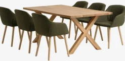 GRIBSKOV L180 bord eg + 4 ADSLEV stole olivengrøn