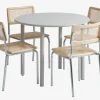 HANSTED Ø100 bord varm grå + 4 HASSING stole rattan