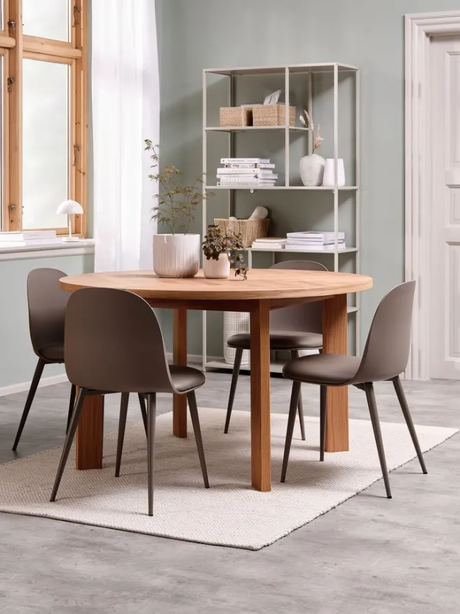 HARESKOV Ø129 bord eg + 4 ULDAL stole brun