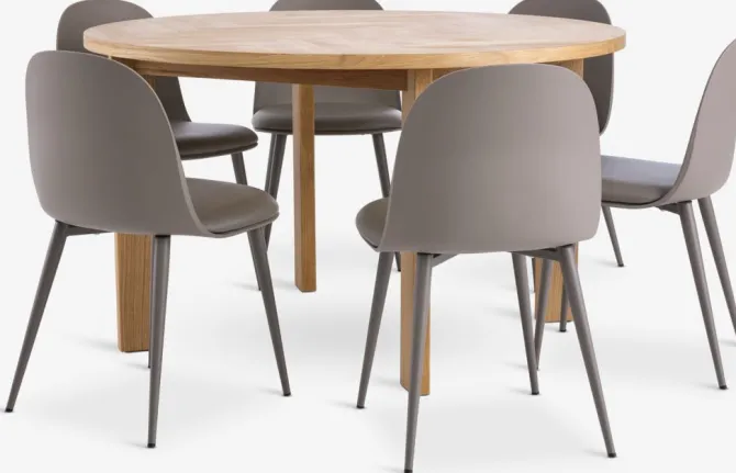 HARESKOV Ø129 bord eg + 4 ULDAL stole brun