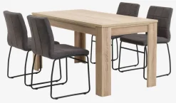 HASLUND L160 bord eg + 4 HAMMEL stole grå