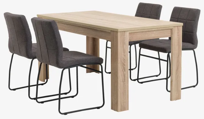HASLUND L160 bord eg + 4 HAMMEL stole grå