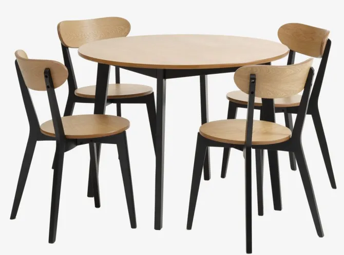 JEGIND Ø105 bord eg + 4 JEGIND stole eg/sort