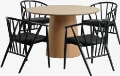KLIPLEV Ø120 bord eg + 4 ARNBORG stole sort