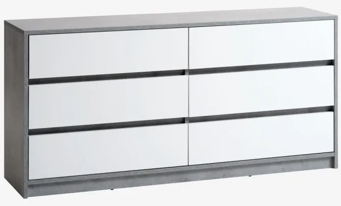Kommode BILLUND 3+3 skuffer hvid/beton