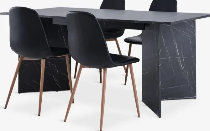 KRONDAL L180 bord marmor + 4 JONSTRUP stole sort/eg