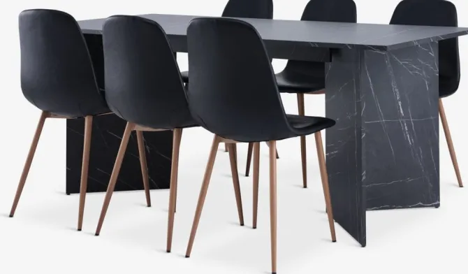 KRONDAL L180 bord marmor + 4 JONSTRUP stole sort/eg