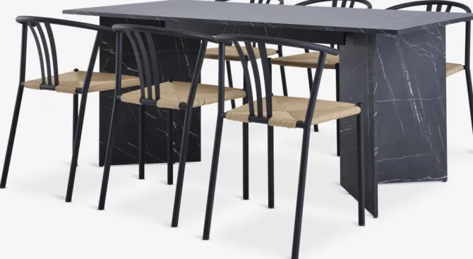 KRONDAL L180 bord marmor + 4 JYDERUP sort/natur