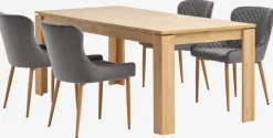 LINTRUP L190/280 bord eg + 4 PEBRINGE grå velour