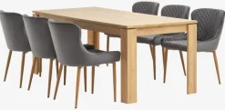 LINTRUP L190/280 bord eg + 4 PEBRINGE grå velour