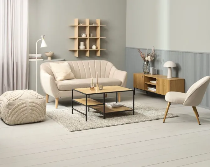 Lænestol THORUP beige stof/egefarve