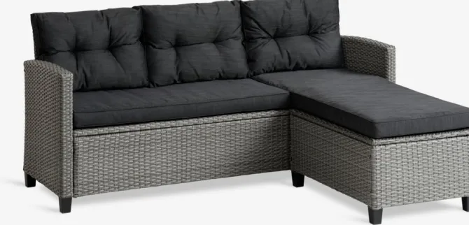 Loungesofa m/chaiselong MORA 3-pers. grå