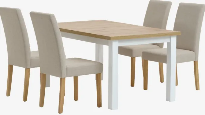 MARKSKEL L150/193 bord eg + 4 TUREBY stole beige