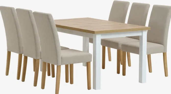 MARKSKEL L150/193 bord eg + 4 TUREBY stole beige