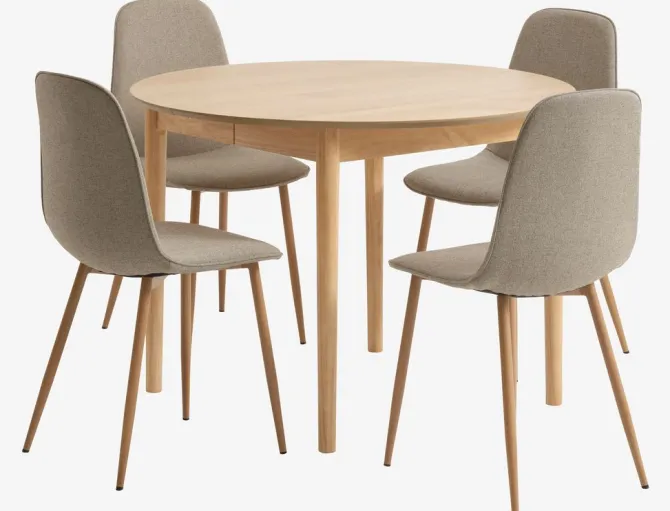 MARSTRAND Ø110 bord eg + 4 BISTRUP stole sand
