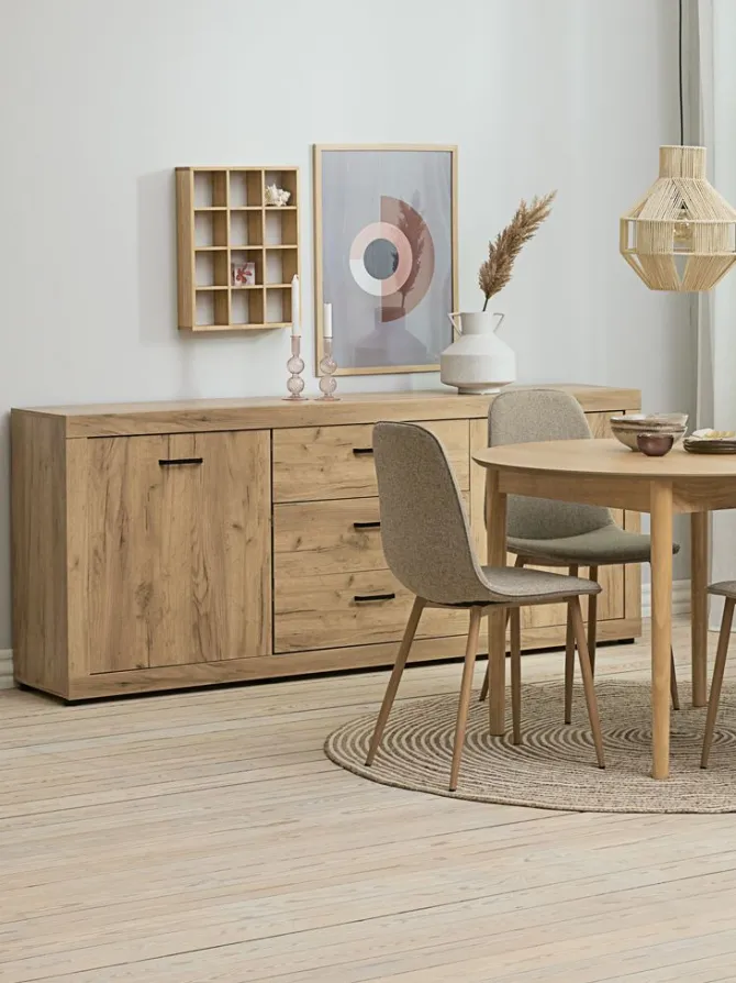MARSTRAND Ø110 bord eg + 4 BISTRUP stole sand