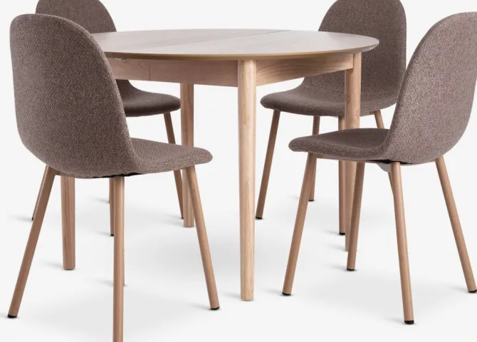 MARSTRAND Ø110 bord eg + 4 EJSTRUP stole mørk sand/eg