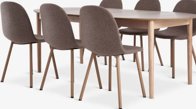 MARSTRAND Ø110 bord eg + 4 EJSTRUP stole mørk sand/eg