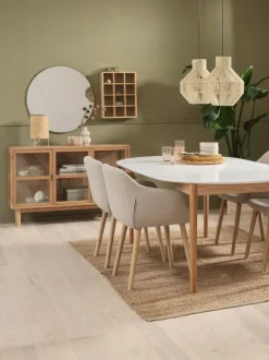 MARSTRAND Ø110 bord hvid + 4 ADSLEV stole beige