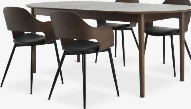 MARSTRAND L200 bord mørk eg + 4 HVIDOVRE stole mørk eg