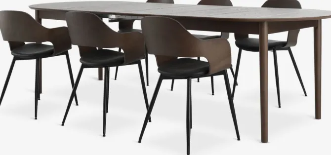 MARSTRAND L200 bord mørk eg + 4 HVIDOVRE stole mørk eg