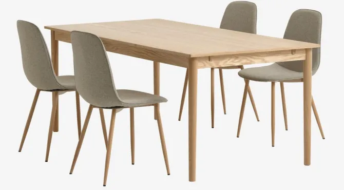 MARSTRUP L190/280 bord eg + 4 BISTRUP stole sand