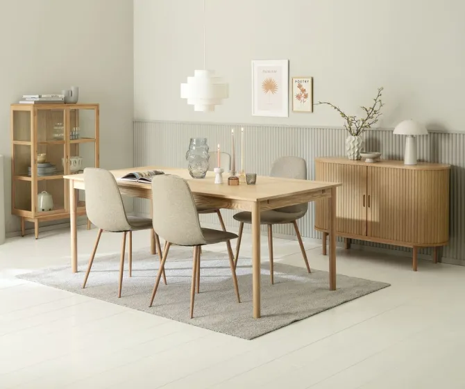 MARSTRUP L190/280 bord eg + 4 BISTRUP stole sand