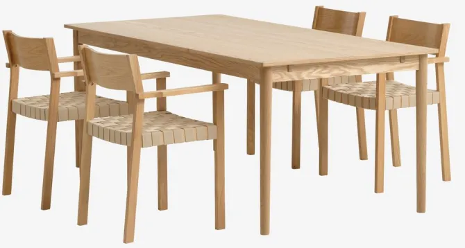 MARSTRUP L190/280 bord eg + 4 VADEHAVET stole eg