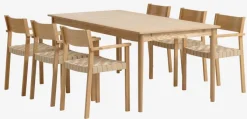 MARSTRUP L190/280 bord eg + 4 VADEHAVET stole eg