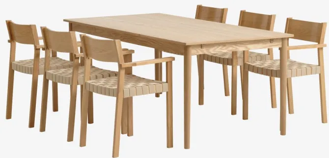 MARSTRUP L190/280 bord eg + 4 VADEHAVET stole eg