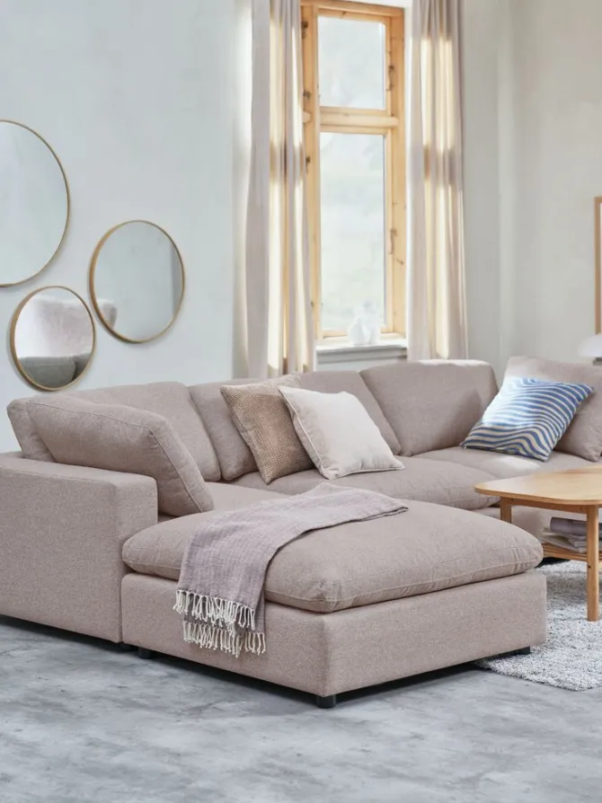 Modulsofa LUNDBY chaiselong sandfarvet stof