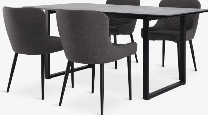 MOSELUND L180 bord keramik + 4 PEBRINGE grå/sort