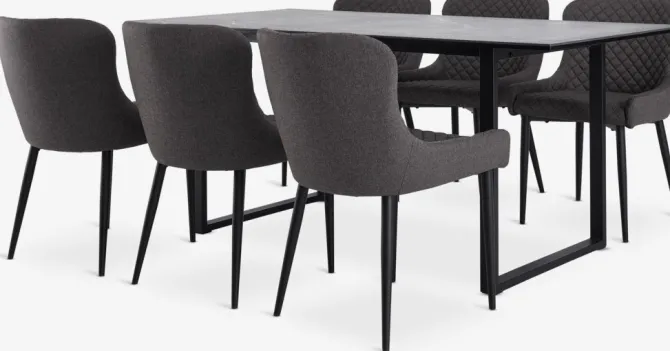 MOSELUND L180 bord keramik + 4 PEBRINGE grå/sort
