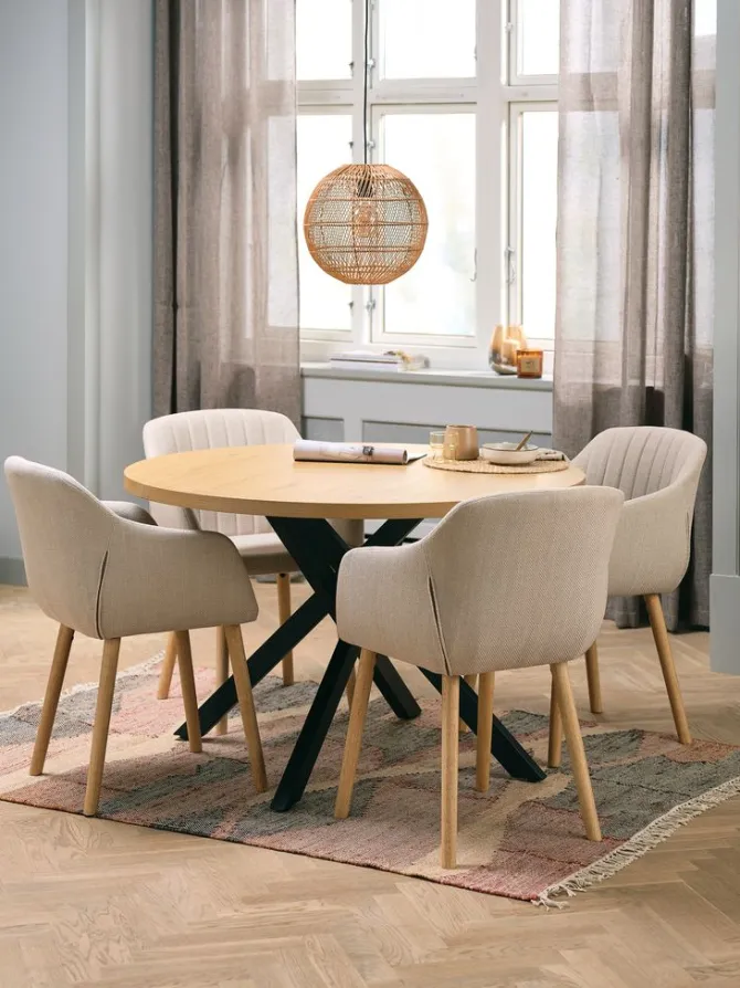 NORTOFT Ø120 bord eg + 4 ADSLEV stole beige/eg