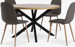NORTOFT Ø120 bord eg + 4 BISTRUP stole olivengrøn/eg