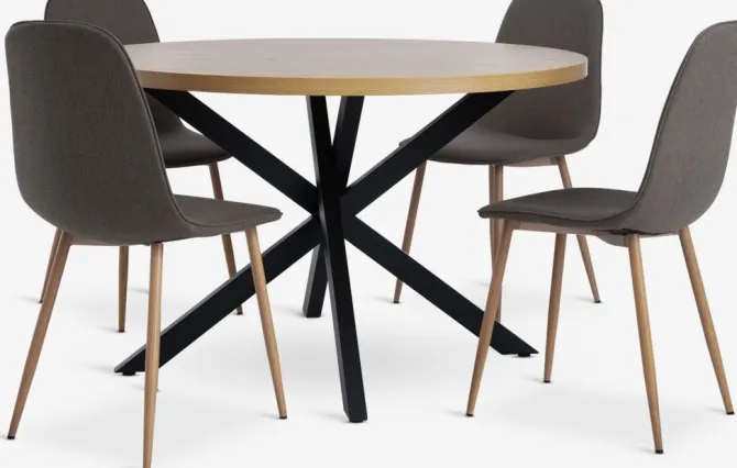 NORTOFT Ø120 bord eg + 4 BISTRUP stole olivengrøn/eg
