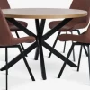 NORTOFT Ø120 bord eg + 4 HYGUM stole cognac/sort