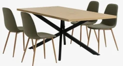 NORTOFT L200 bord eg + 4 BISTRUP stole olivengrøn