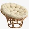 Rattanstol JORDRUP Ø100cm natur/råhvidt stof