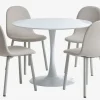 RINGSTED Ø100 bord hvid + 4 EJSTRUP stole beige